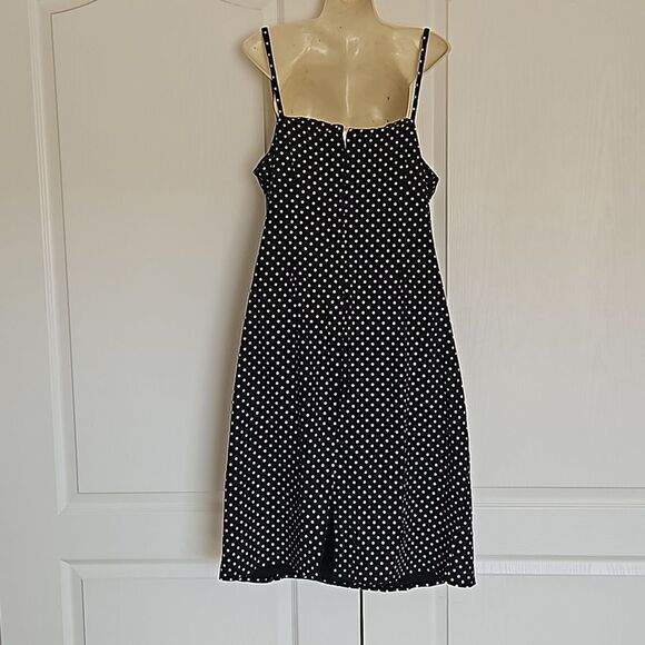Women's Custom-Made Polka Dot Spaghetti Straps A-line Midi Dress M/L Black/White - Picture 4 of 16